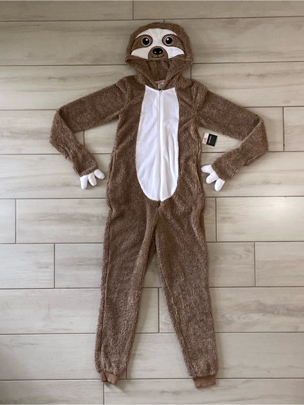Celebrate Halloween Sloth Union Suit Adult XS (0-2) Plush Hooded Pajama‎ Costume